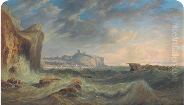 A Ship Foundering Off The Coast At Scarborough Oil Painting by John Wilson Carmichael