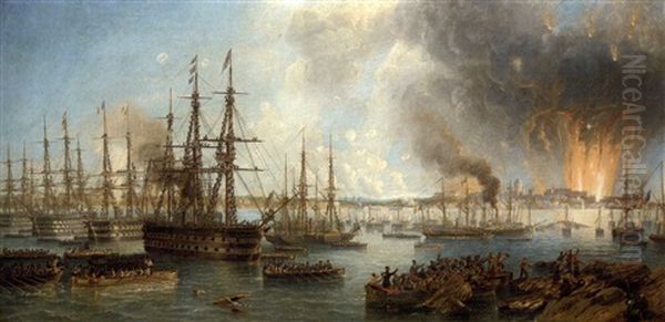 The Bombardment Of Sveaborg Oil Painting by John Wilson Carmichael