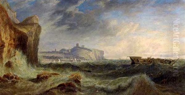 A Ship Foundering Off The Coast At Scarborough Oil Painting by John Wilson Carmichael