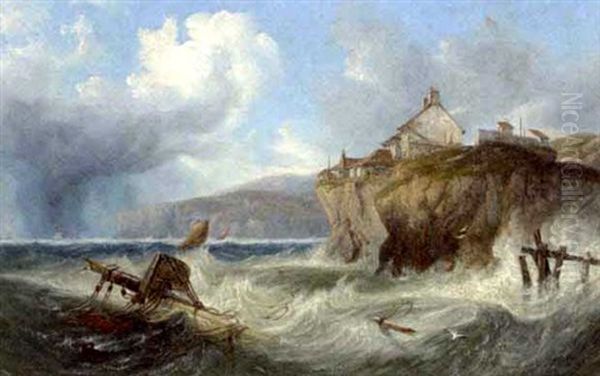 Wreckage In Robin Hood's Bay Oil Painting by John Wilson Carmichael