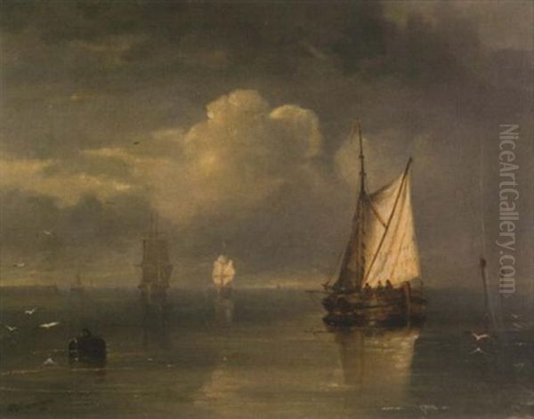 Becalmed Off The Coast Oil Painting by John Wilson Carmichael