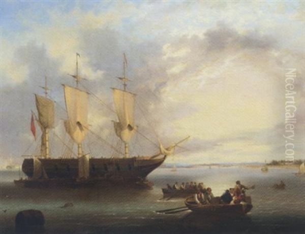 Airing Ship, An Outward Bound Emigrant Ship Taking On Her Passengers Amidst Preparations For Her Departure by John Wilson Carmichael