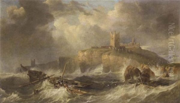 Coming To The Rescue Below Dunstanburgh Castle, Northumberland Oil Painting by John Wilson Carmichael