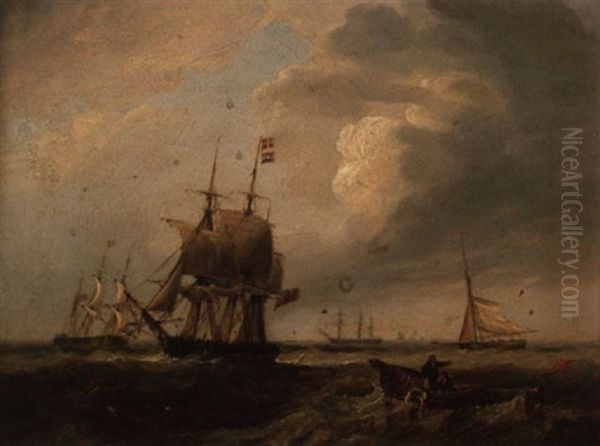 A Busy Shipping Lane In The Channel Oil Painting by John Wilson Carmichael