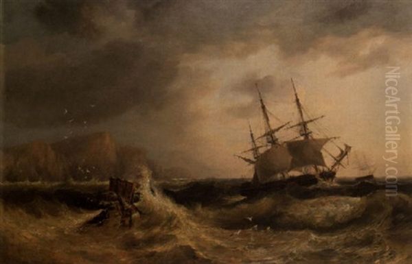 Shipping Off A Coastline Oil Painting by John Wilson Carmichael