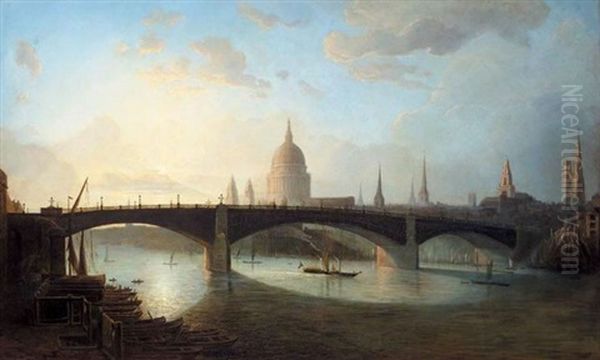 View Of London Bridge And St. Paul's Cathedral Oil Painting by John Wilson Carmichael