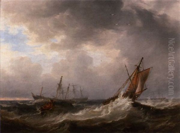 Shipping In A Breeze Oil Painting by John Wilson Carmichael