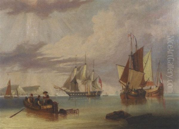 Shipping Off The Seven Sisters On The South Coast Of England Oil Painting by John Wilson Carmichael