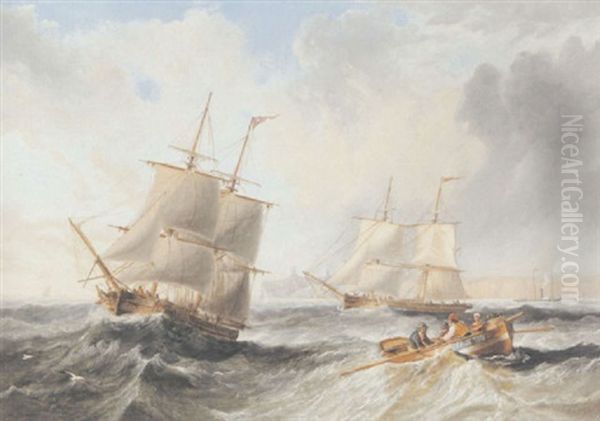 Collierbrigs And A Small Steamer Off Whitehaven Oil Painting by John Wilson Carmichael