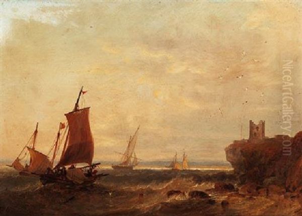 Fischerboote In Rauher See Vor Der Englischen Kuste by John Wilson Carmichael