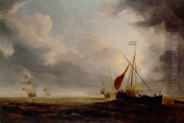 Barges And Merchantmen Off The Dutch Coast Oil Painting by John Wilson Carmichael