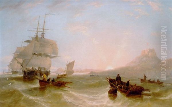 A British Frigate And Other Shipping Off Tynemouth Oil Painting by John Wilson Carmichael