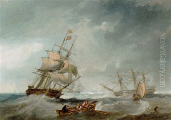 Merchantmen In Stormy Seas Oil Painting by John Wilson Carmichael