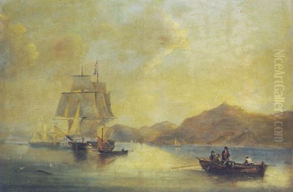 Navi E Barche In Una Rada Oil Painting by John Wilson Carmichael