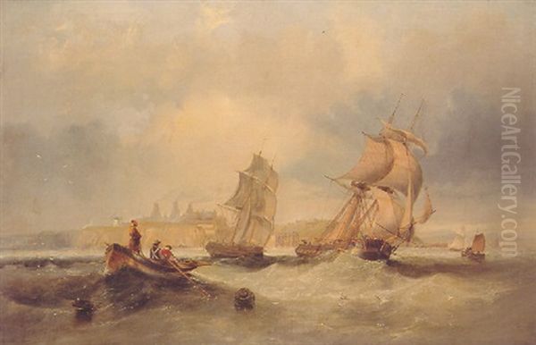 Shipping Running With The Tide Off Old Hartley, Near Blyth, Northumberland Oil Painting by John Wilson Carmichael