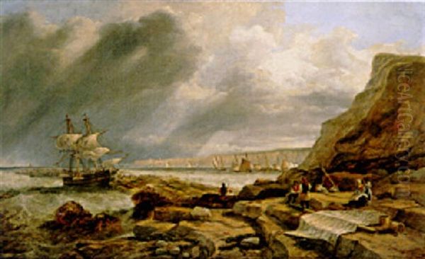 Mending A Mast, Scarborough Oil Painting by John Wilson Carmichael