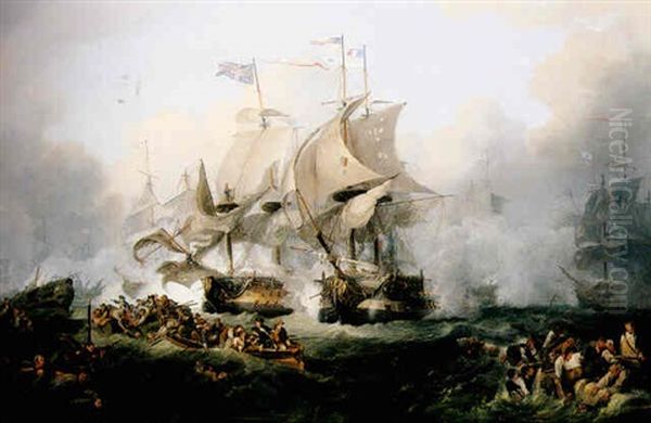 The Battle Of The First Of June, 1794 Oil Painting by John Wilson Carmichael