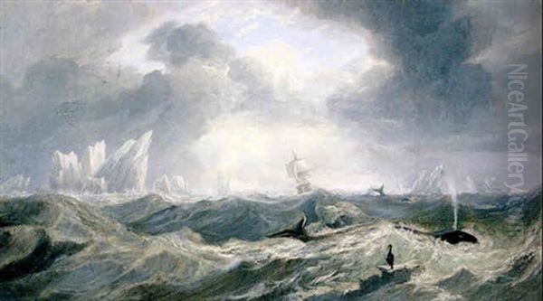 Whales And Icebergs Oil Painting by John Wilson Carmichael