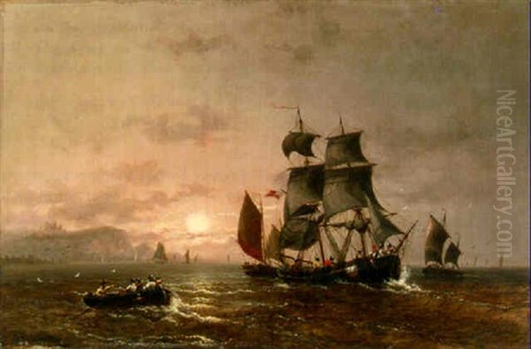 Shipping In The Tyne At Sunset Oil Painting by John Wilson Carmichael