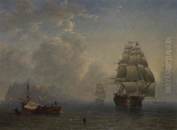 A Three-decker Warship In The Straits Of Messina by John Wilson Carmichael