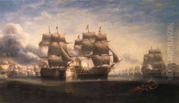 The Opening Engagement At Trafalgar Oil Painting by John Wilson Carmichael