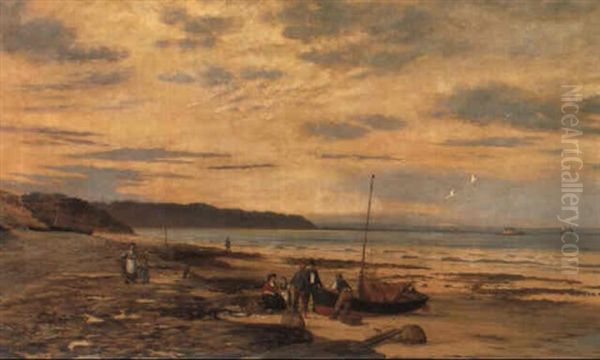 Kystparti Med Fiskere Pa Stranden Oil Painting by John Wilson Carmichael