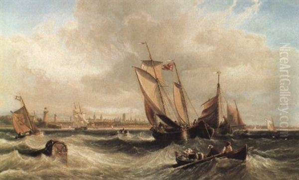 Entrance To The Port Of Danzig Oil Painting by John Wilson Carmichael