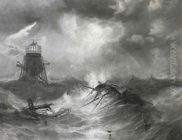 The Irvin Lighthouse, Storm Raging Oil Painting by John Wilson Carmichael