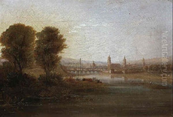 Blick Uber Die Elbe Auf Dresden Mit Der Frauen -und         Hofkirche Oil Painting by John Wilson Carmichael