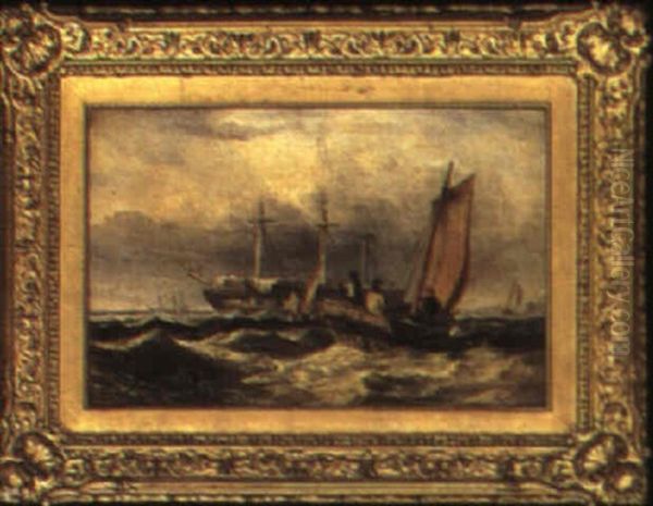 Breaking Up A Man Of War In Yarmouth Roads Oil Painting by John Wilson Carmichael