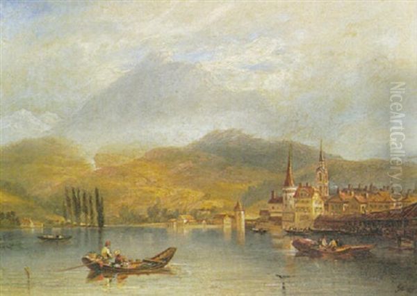 Lake Of Lucerne, Monte Pilatus In The Distance Oil Painting by John Wilson Carmichael