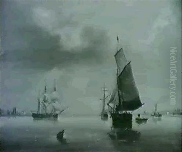 Sail And Steam In A Calm Oil Painting by John Wilson Carmichael