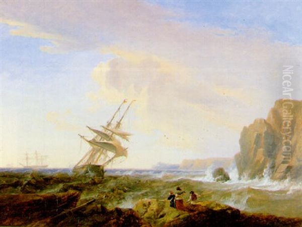 Morning After A Storm; And                                  Life Boat Going Off To A Wreck, Evening Oil Painting by John Wilson Carmichael