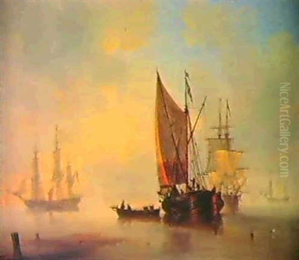 Shipping At Anchor Oil Painting by John Wilson Carmichael