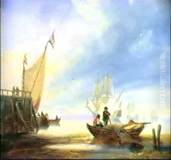 Dutch Sailing Boats At The Entrance To A Harbour Oil Painting by John Wilson Carmichael