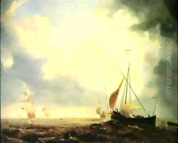 A Fishing Smack In Open Sea Oil Painting by John Wilson Carmichael