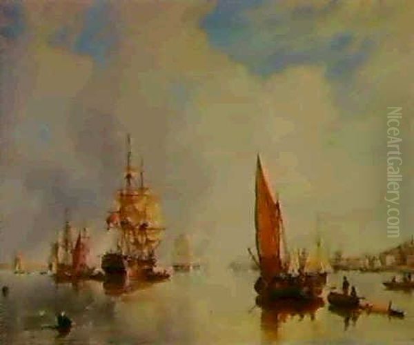 On The Thames At Woolwich, With The Buckinghamshire, In-    Diaman, Going Down The River Oil Painting by John Wilson Carmichael