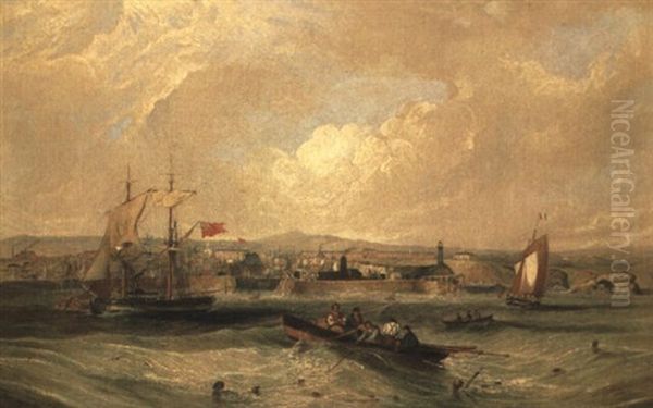 Fishing Boats Off Seaham Harbour, Co. Durham Oil Painting by John Wilson Carmichael