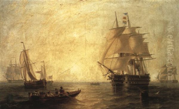 Men Of War And Other Shipping Off Copenhagen Oil Painting by John Wilson Carmichael