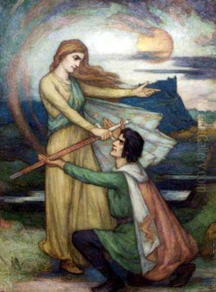 Robert The Bruce Receiving The Wallace Sword From The Spirit Of Scotland Oil Painting by Stewart Carmichael