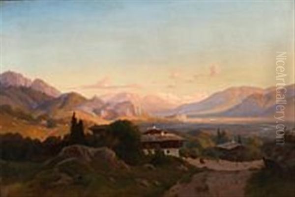 View From Berner Oberland In Switzerland Oil Painting by Johann Hermann Carmiencke