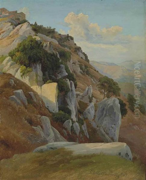 Paysage Rocheux A Civitella Del Tronto Oil Painting by Johann Hermann Carmiencke