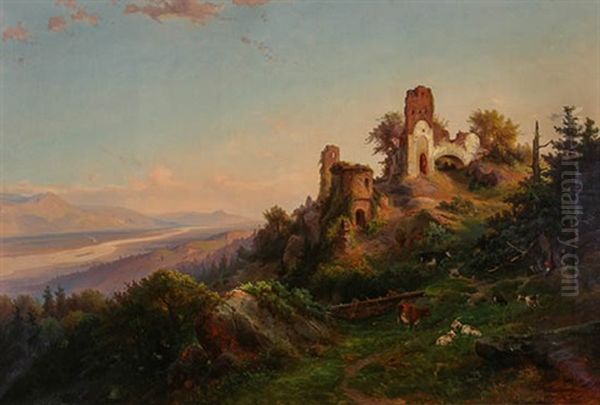 Landscape With Ruins Oil Painting by Johann Hermann Carmiencke