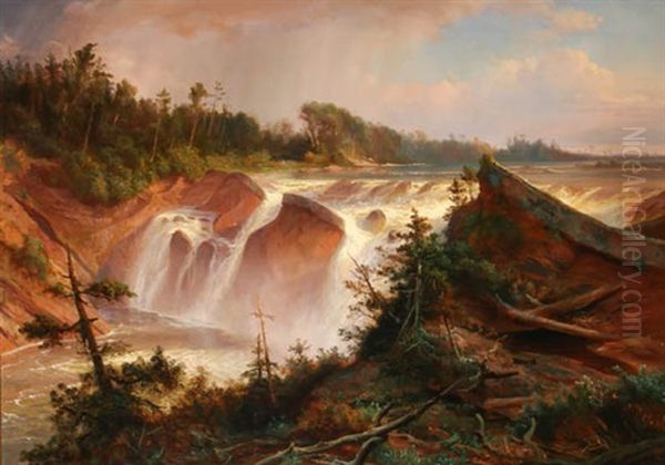 Chaudiere Falls, Canada Oil Painting by Johann Hermann Carmiencke