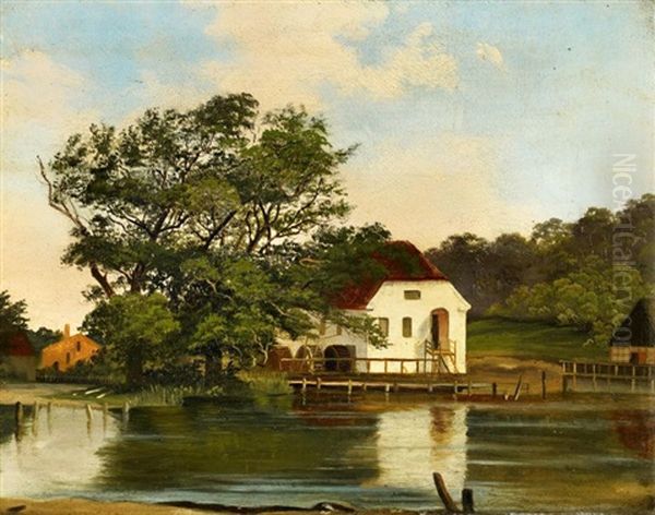 Alte Wassermuhle Bei Silkeborg Oil Painting by Johann Hermann Carmiencke