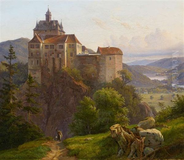 Machtige Burganlage Uber Einem Flusstal Oil Painting by Johann Hermann Carmiencke