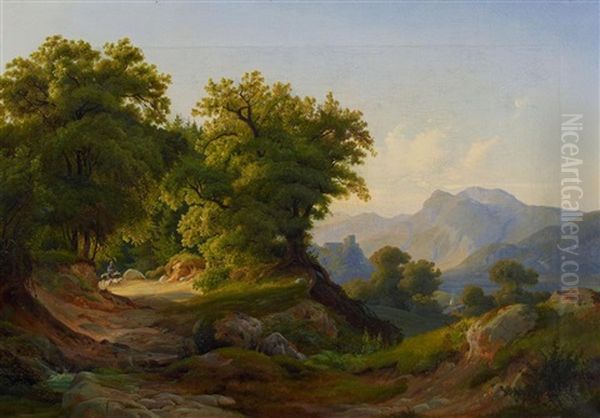 Die Burgruine Lichtenberg Im Oberen Vinschgau Oil Painting by Johann Hermann Carmiencke