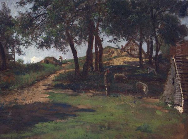 Landschaft Bei Mistroy An Der Ostsee Mit Figurenstaffage Oil Painting by Wilhelm A. Lebrecht Amberg