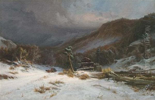 Late Afternoon In The Shawangunk Mountains Oil Painting by Johann Hermann Carmiencke