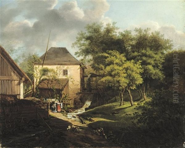 The Watermill Oil Painting by Johann Hermann Carmiencke